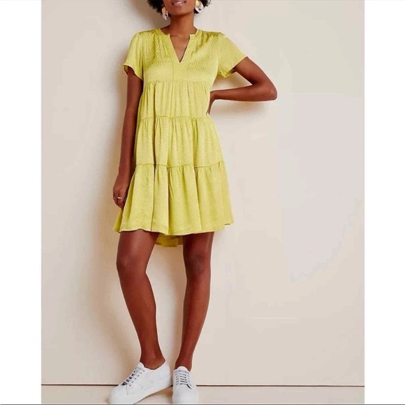Anthropologie Maeve Sacha Jacquard Tiered Tunic Dress size S Yellow - Picture 1 of 6